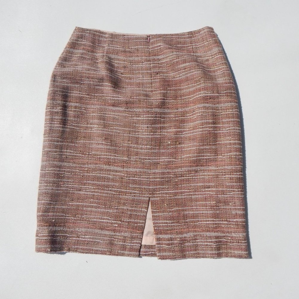 Vintage Escada Pencil Skirt Sz 9 Italian Designer Beige Pink Zip Dress 29 Waist